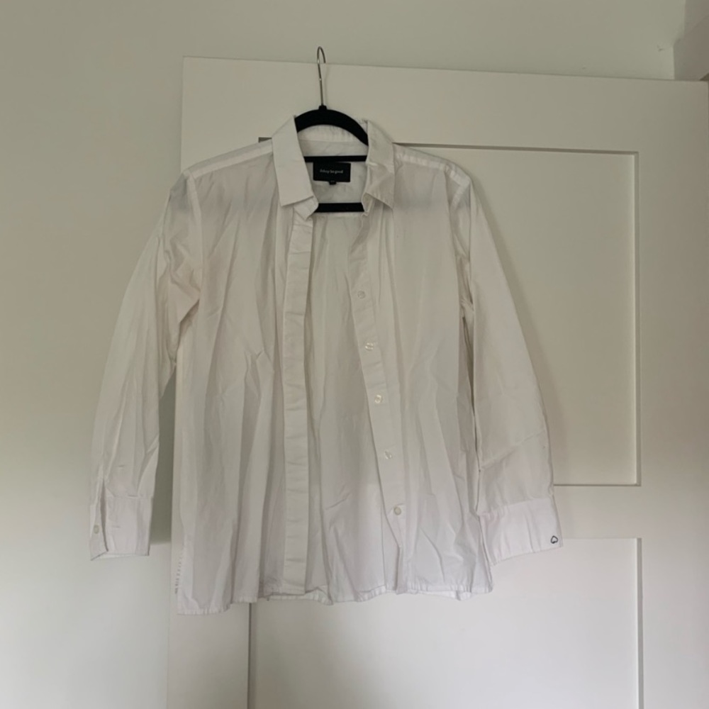 Embroidered oversized white button up